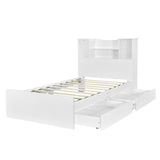 Twin Size Storage Platform Bed Frame with 4 Open Storage Shelves and 2 Storage Drawers