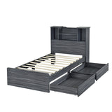 Twin Size Storage Platform Bed Frame with 4 Open Storage Shelves and 2 Storage Drawers