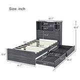 Twin Size Storage Platform Bed Frame with 4 Open Storage Shelves and 2 Storage Drawers