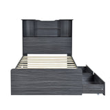 Twin Size Storage Platform Bed Frame with 4 Open Storage Shelves and 2 Storage Drawers