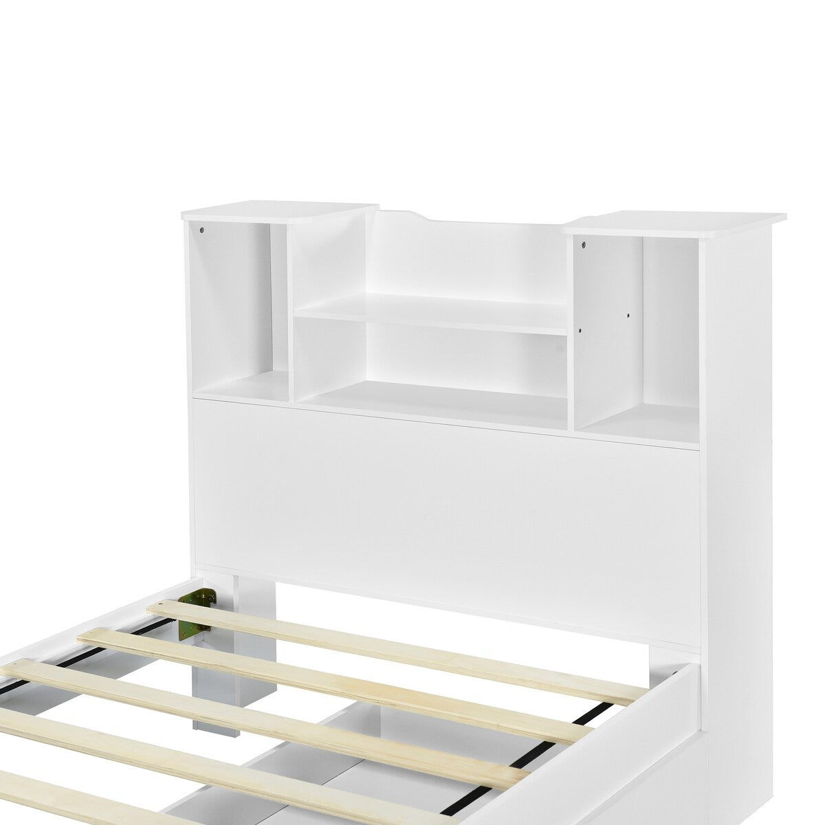 Twin Size Storage Platform Bed Frame with 4 Open Storage Shelves and 2 Storage Drawers