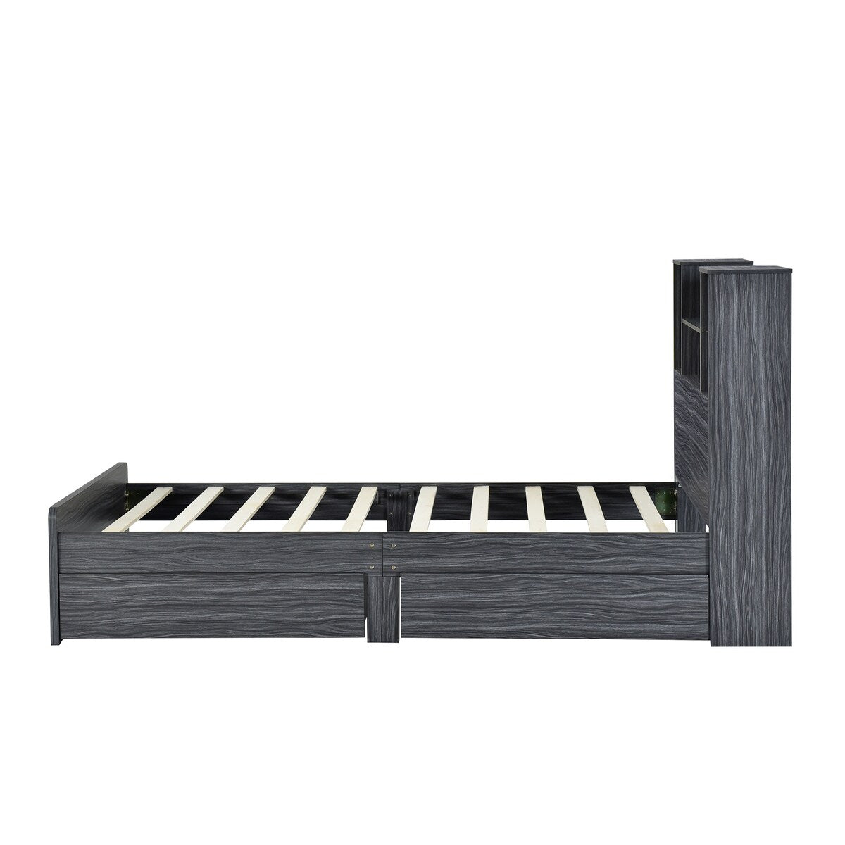 Twin Size Storage Platform Bed Frame with 4 Open Storage Shelves and 2 Storage Drawers