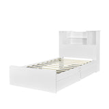 Twin Size Storage Platform Bed Frame with 4 Open Storage Shelves and 2 Storage Drawers