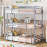 Twin Size Triple Bunk Bed with Built-in Ladder, Divided into 3 Separate Beds