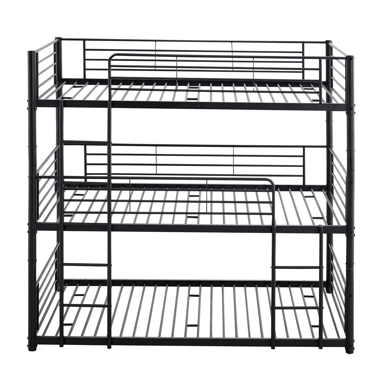 Twin Size Triple Bunk Bed with Built-in Ladder, Divided into 3 Separate Beds