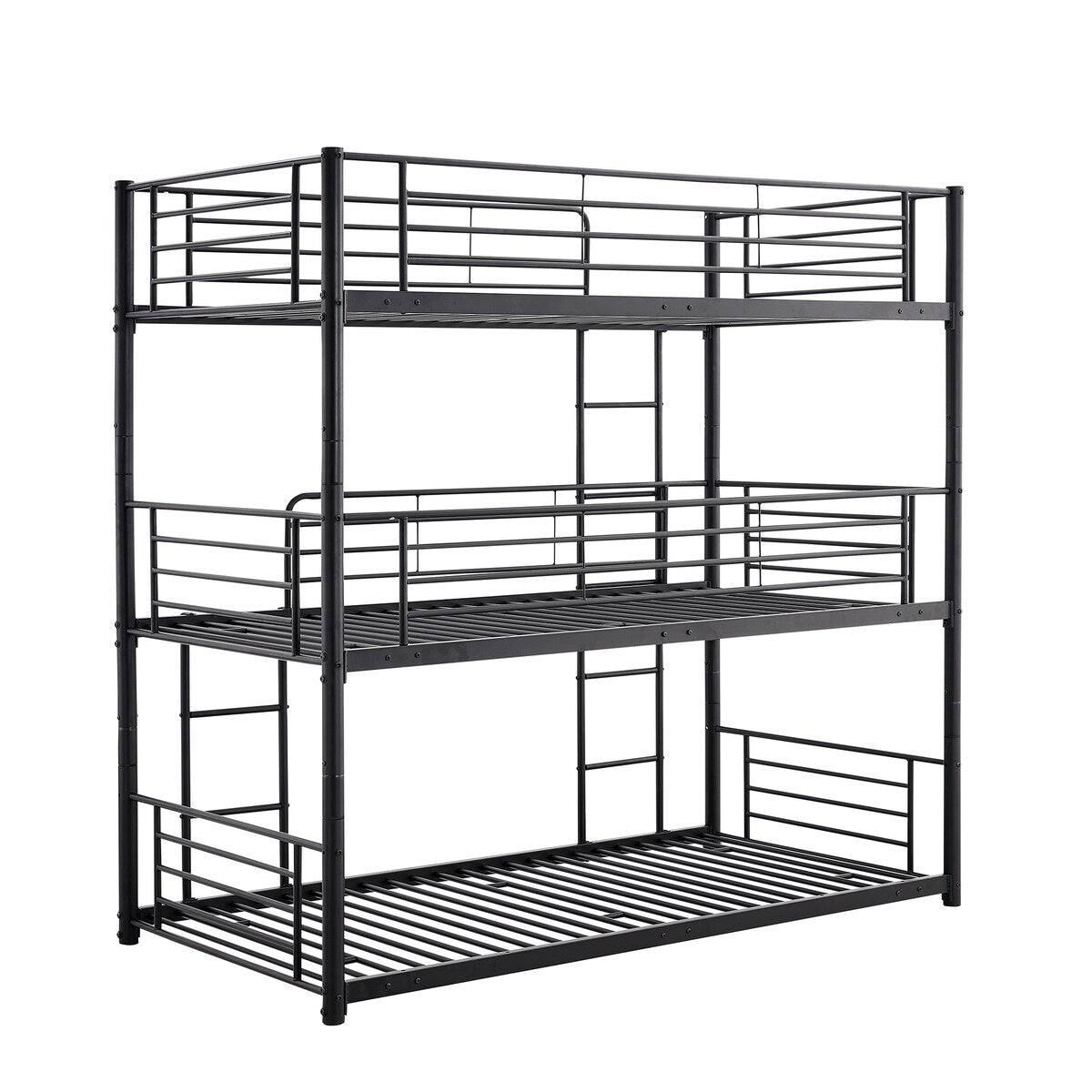 Twin Size Triple Bunk Bed with Built-in Ladder, Divided into 3 Separate Beds
