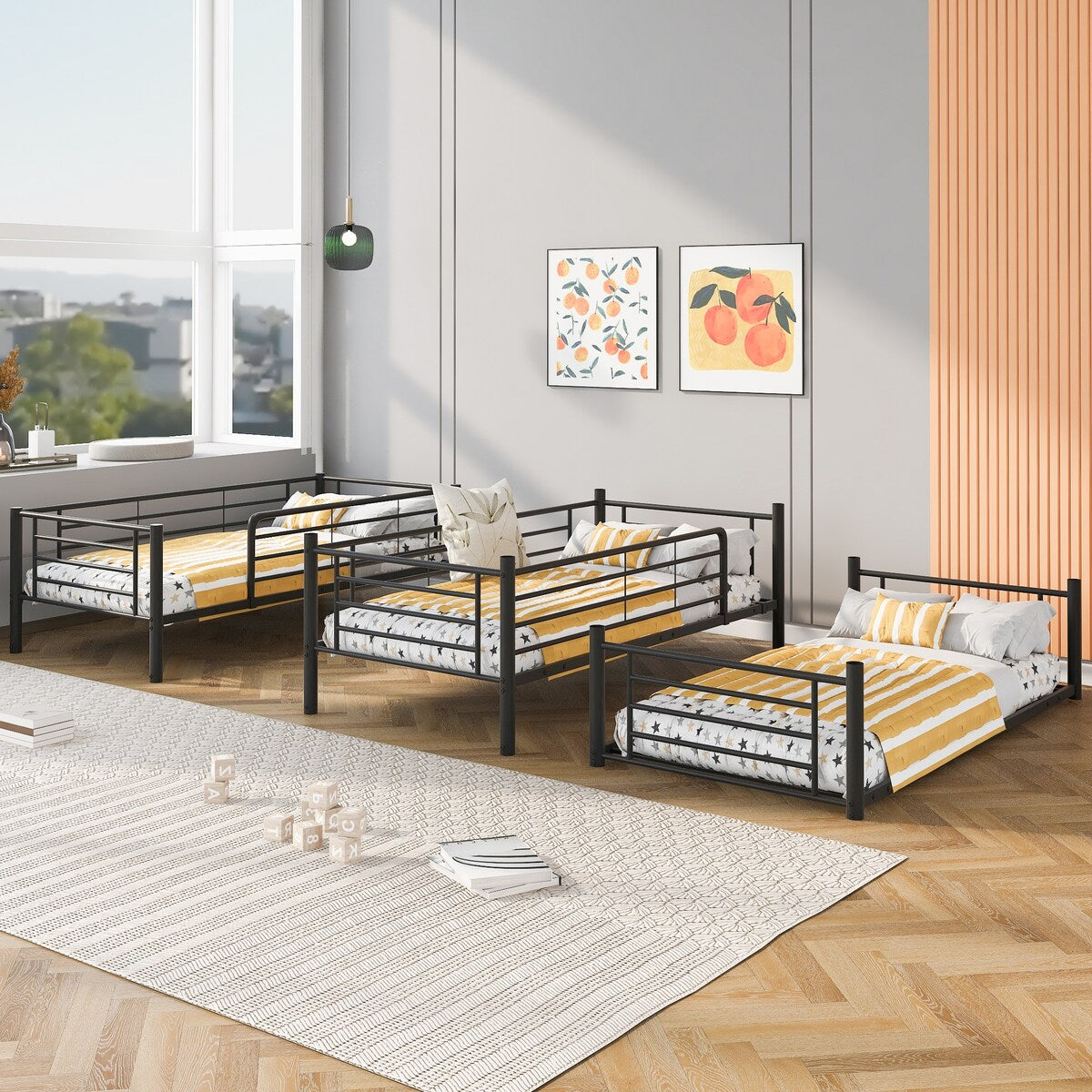 Twin Size Triple Bunk Bed with Built-in Ladder, Divided into 3 Separate Beds