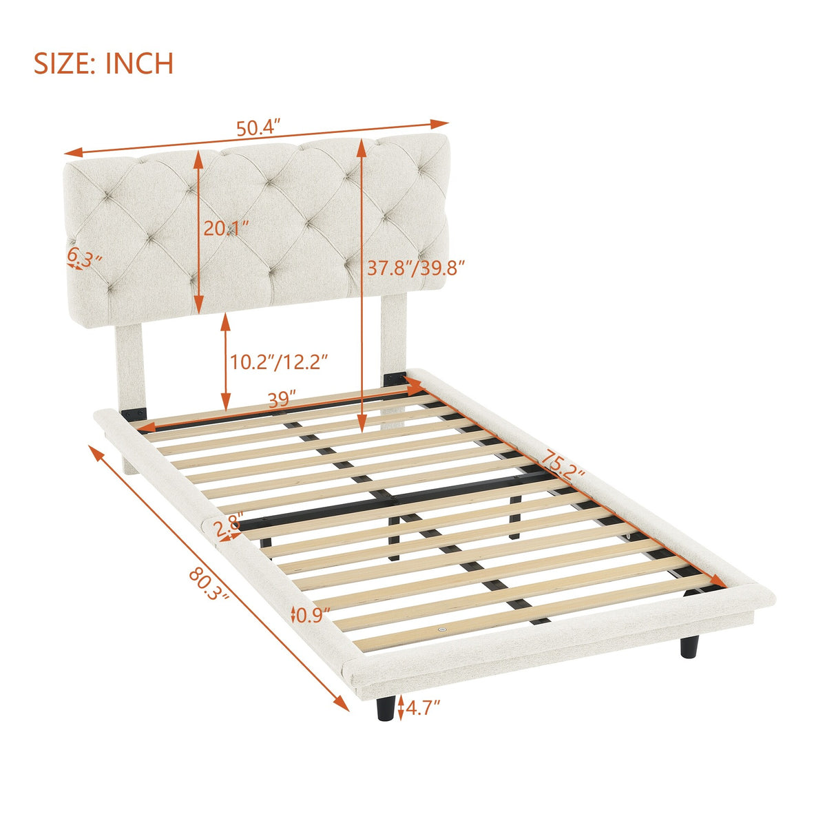 Diamond-tufted Linen Upholstered Platform Bed with Lights