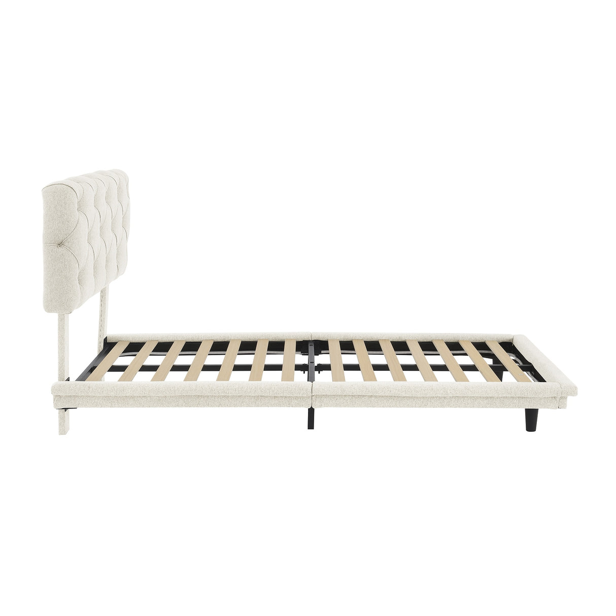 Diamond-tufted Linen Upholstered Platform Bed with Lights