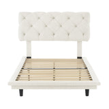 Diamond-tufted Linen Upholstered Platform Bed with Lights