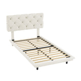Diamond-tufted Linen Upholstered Platform Bed with Lights