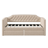 Twin Size Upholstered Daybed with 2 Drawers and Nailhead Trim