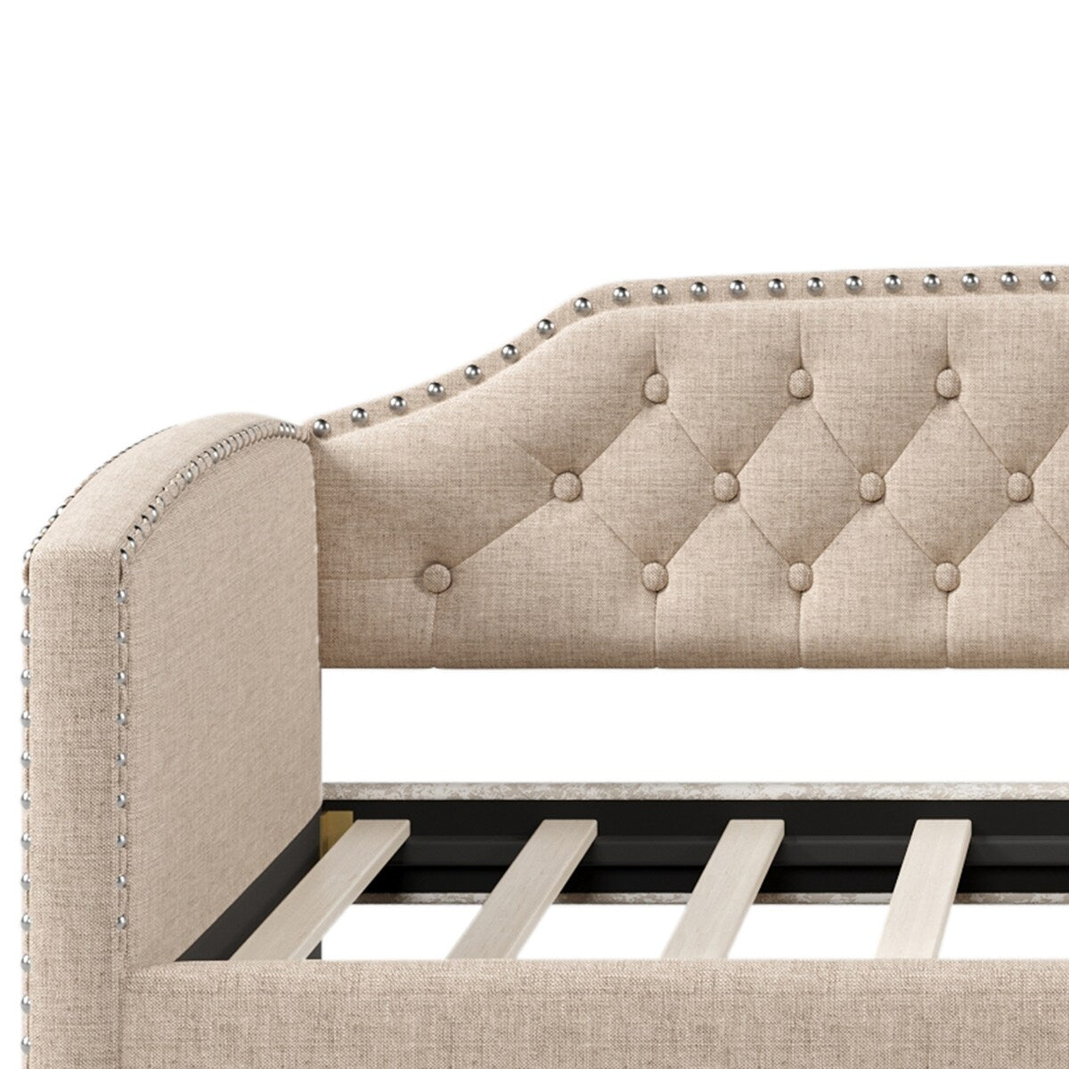 Twin Size Upholstered Daybed with 2 Drawers and Nailhead Trim