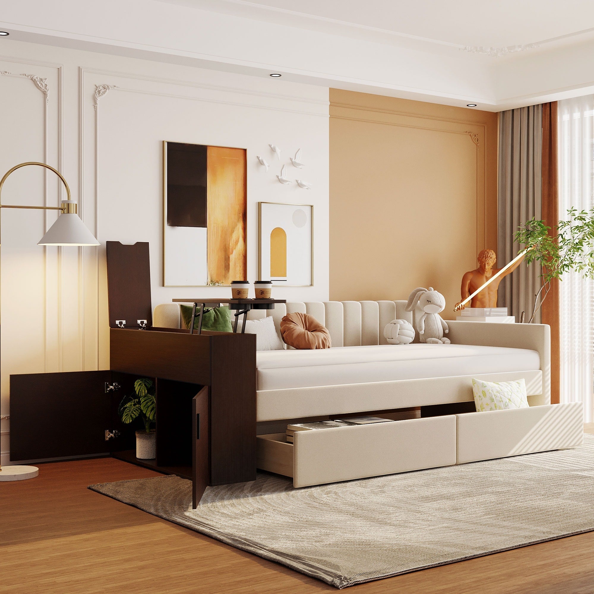 Upholstered daybed with storage sales