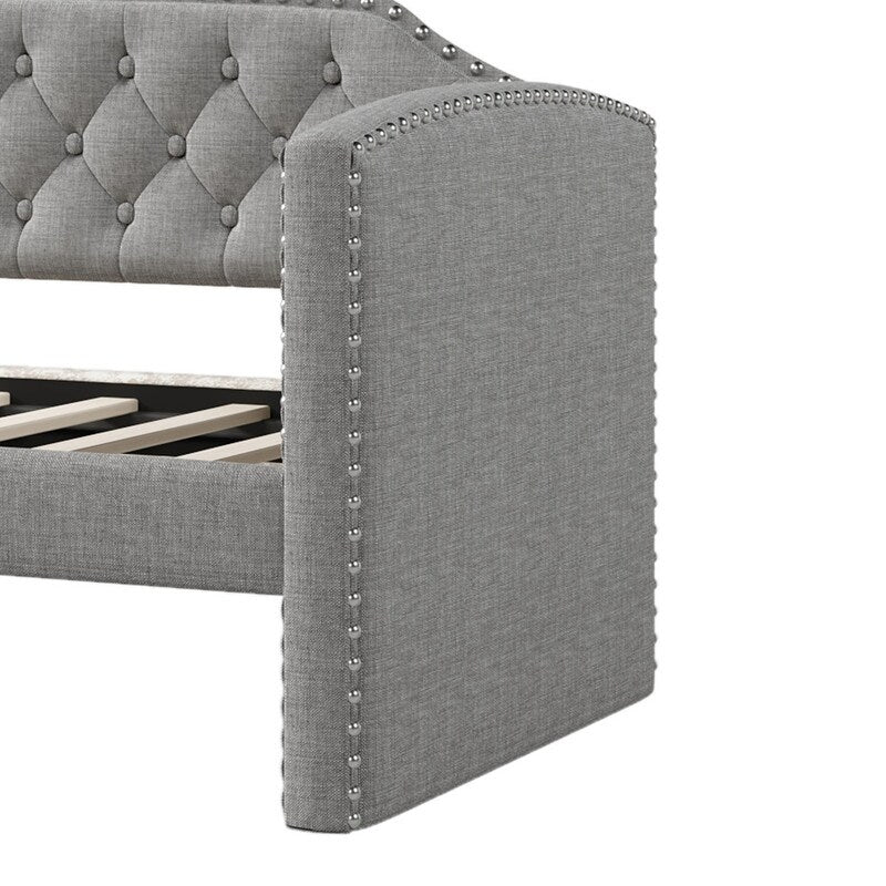 Twin Size Upholstered Daybed with Trundle for Guest Room, Small Bedroom, Study Room