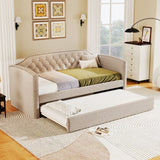 Twin Size Upholstered Daybed with Trundle for Guest Room, Small Bedroom, Study Room