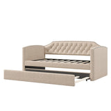 Twin Size Upholstered Daybed with Trundle for Guest Room, Small Bedroom, Study Room