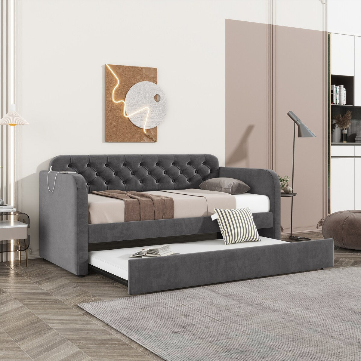 Twin Size Upholstered Daybed with Trundle