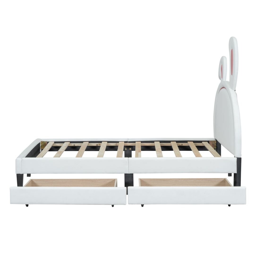 Twin Size Upholstered Leather Platform Bed with 2 Drawers