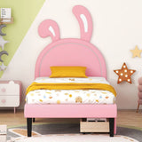 Twin Size Upholstered Leather Platform Bed with 2 Drawers