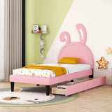 Twin Size Upholstered Leather Platform Bed with 2 Drawers