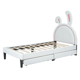 Twin Size Upholstered Leather Platform Bed with 2 Drawers