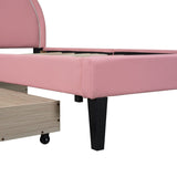 Twin Size Upholstered Leather Platform Bed with 2 Drawers