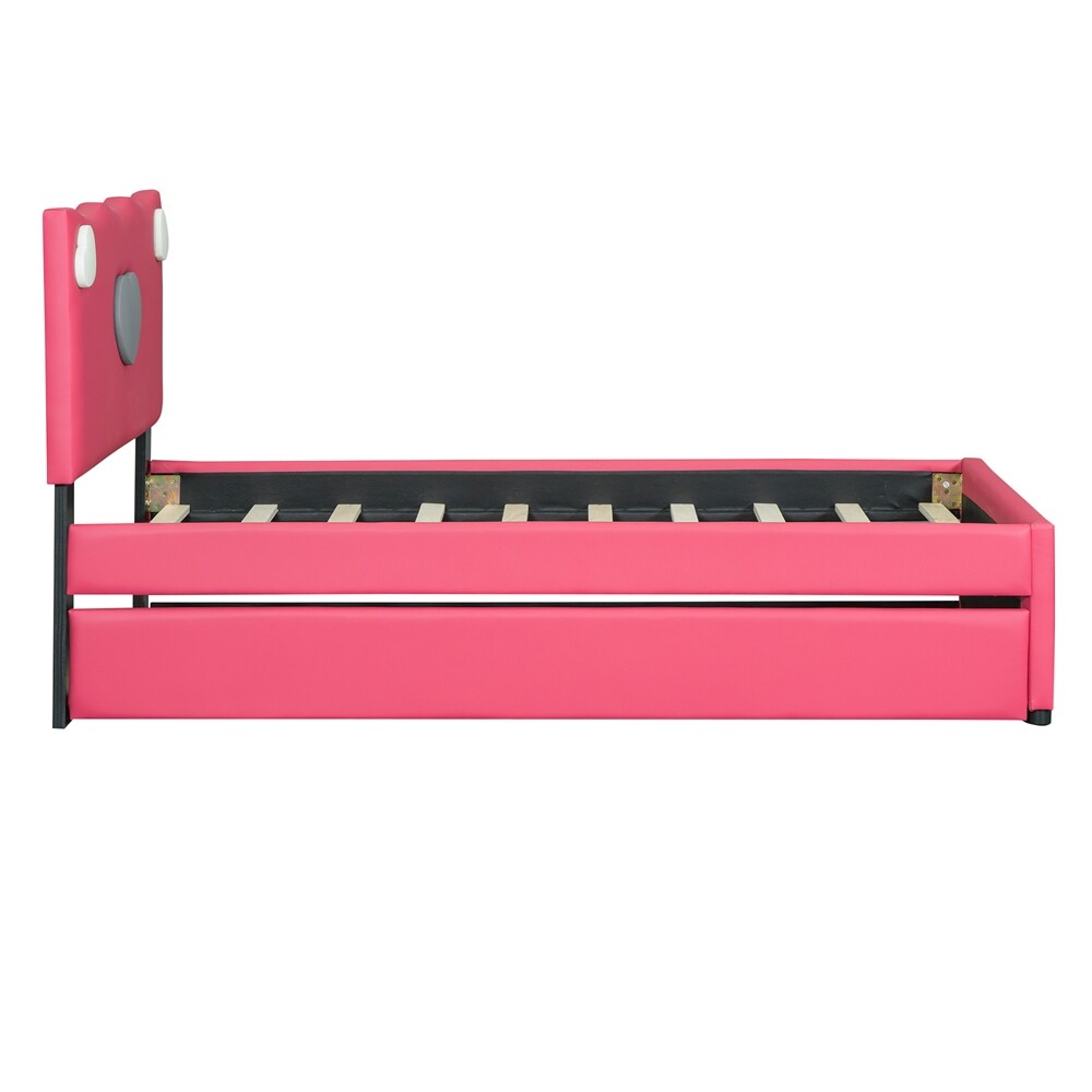 Twin Size Upholstered Platform Bed with Trundle and Heart Shaped