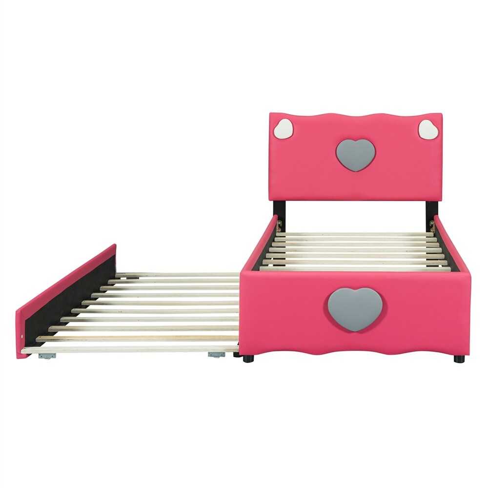Twin Size Upholstered Platform Bed with Trundle and Heart Shaped