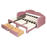 Twin Size Upholstered daybed with Cloud-Shaped Backrest, Trundle & 2 Drawers and USB Ports