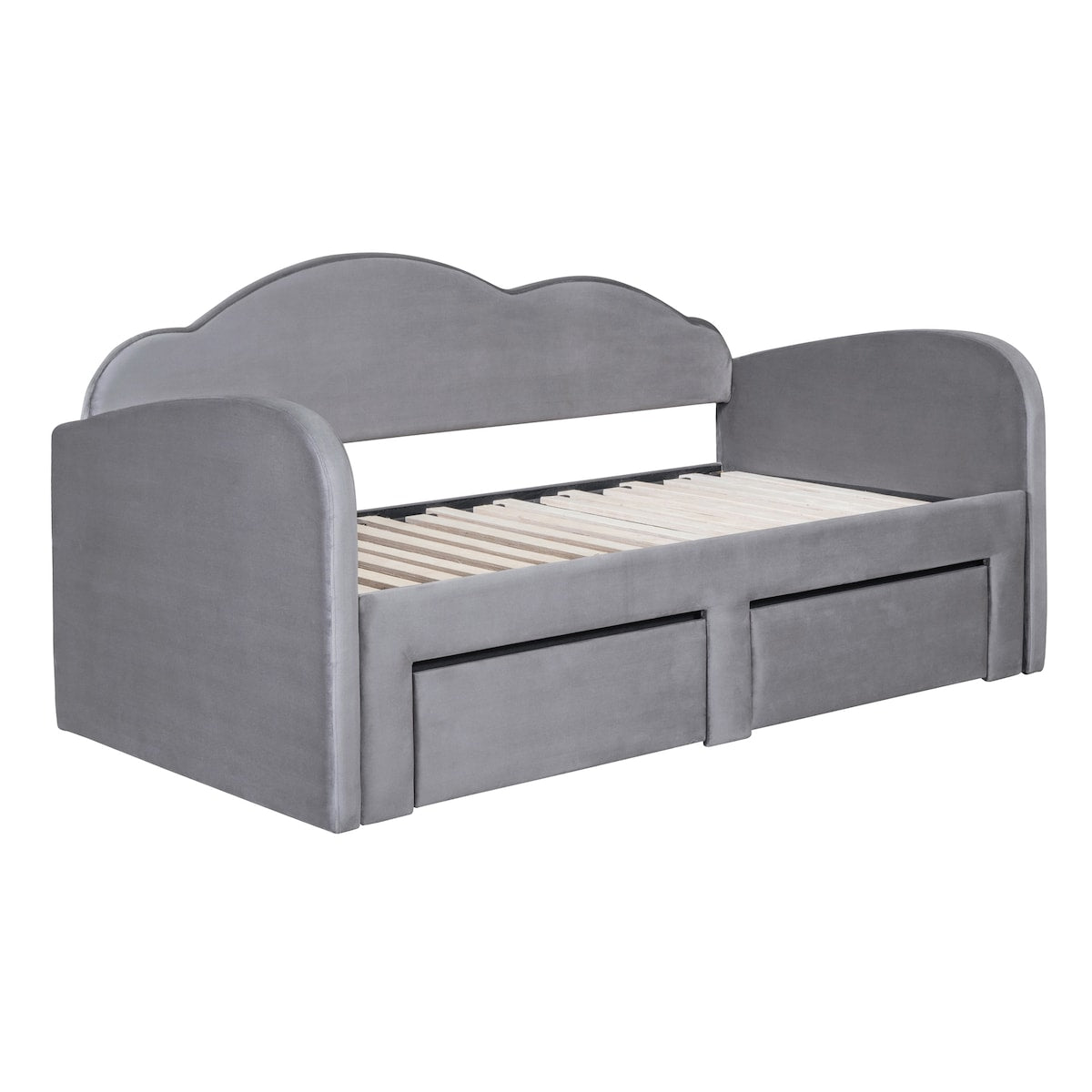 Twin Size Upholstered daybed with Cloud-Shaped Backrest, Trundle & 2 Drawers and USB Ports