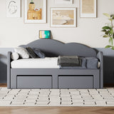 Twin Size Upholstered daybed with Cloud-Shaped Backrest, Trundle & 2 Drawers and USB Ports