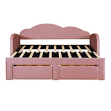 Twin Size Upholstered daybed with Cloud-Shaped Backrest, Trundle & 2 Drawers and USB Ports