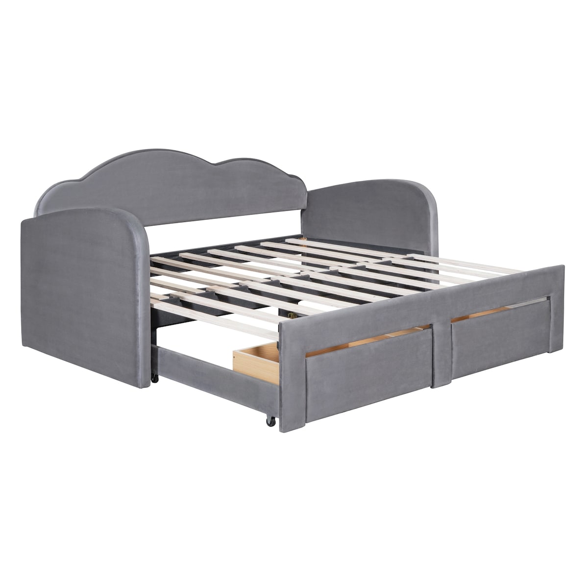 Twin Size Upholstered daybed with Cloud-Shaped Backrest, Trundle & 2 Drawers and USB Ports