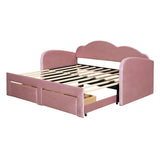 Twin Size Upholstered daybed with Cloud-Shaped Backrest, Trundle & 2 Drawers and USB Ports
