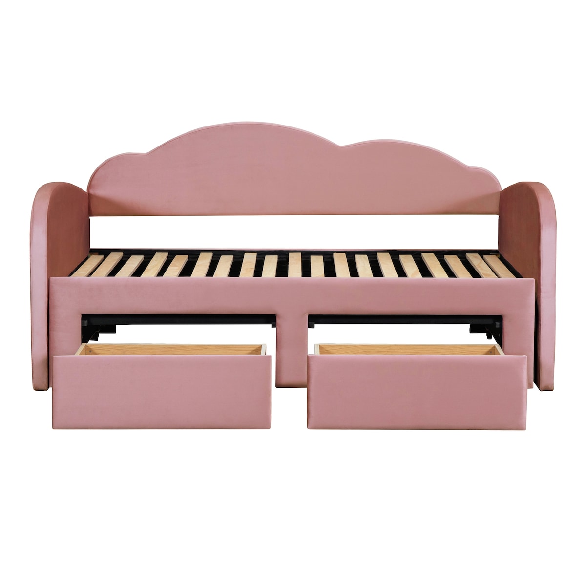 Twin Size Upholstered daybed with Cloud-Shaped Backrest, Trundle & 2 Drawers and USB Ports