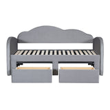 Twin Size Upholstered daybed with Cloud-Shaped Backrest, Trundle & 2 Drawers and USB Ports