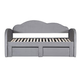 Twin Size Upholstered daybed with Cloud-Shaped Backrest, Trundle & 2 Drawers and USB Ports