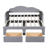 Twin Size Upholstered daybed with Cloud-Shaped Backrest, Trundle & 2 Drawers and USB Ports