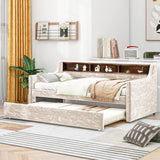 Twin Size Velvet Daybed with Drawers/Trundle and Shelves