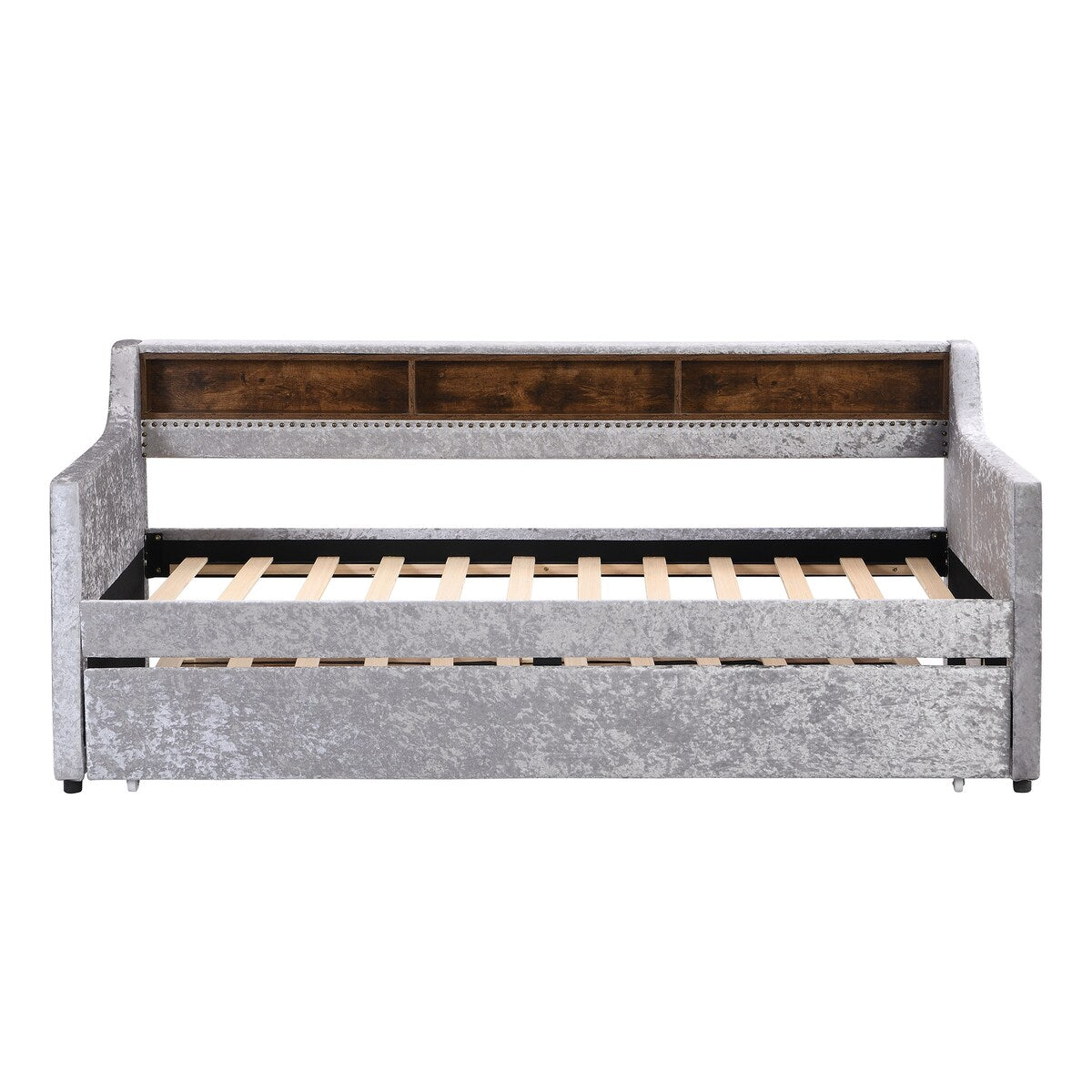 Twin Size Velvet Daybed with Drawers/Trundle and Shelves