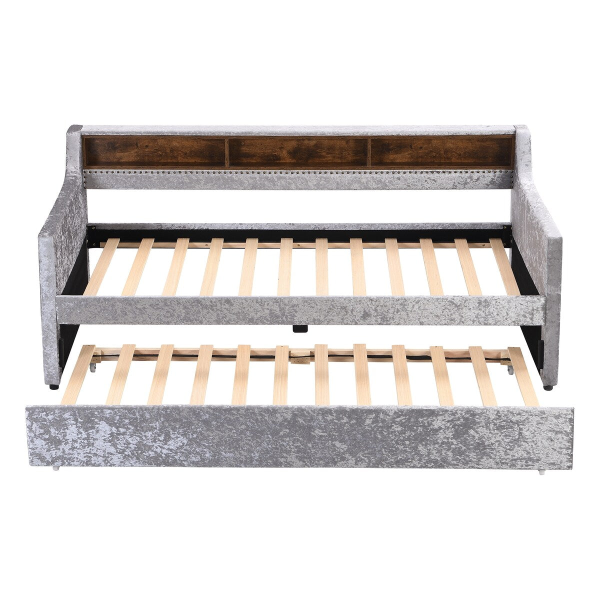 Twin Size Velvet Daybed with Drawers/Trundle and Shelves