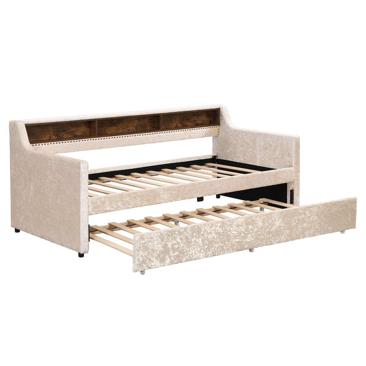 Twin Size Velvet Daybed with Drawers/Trundle and Shelves