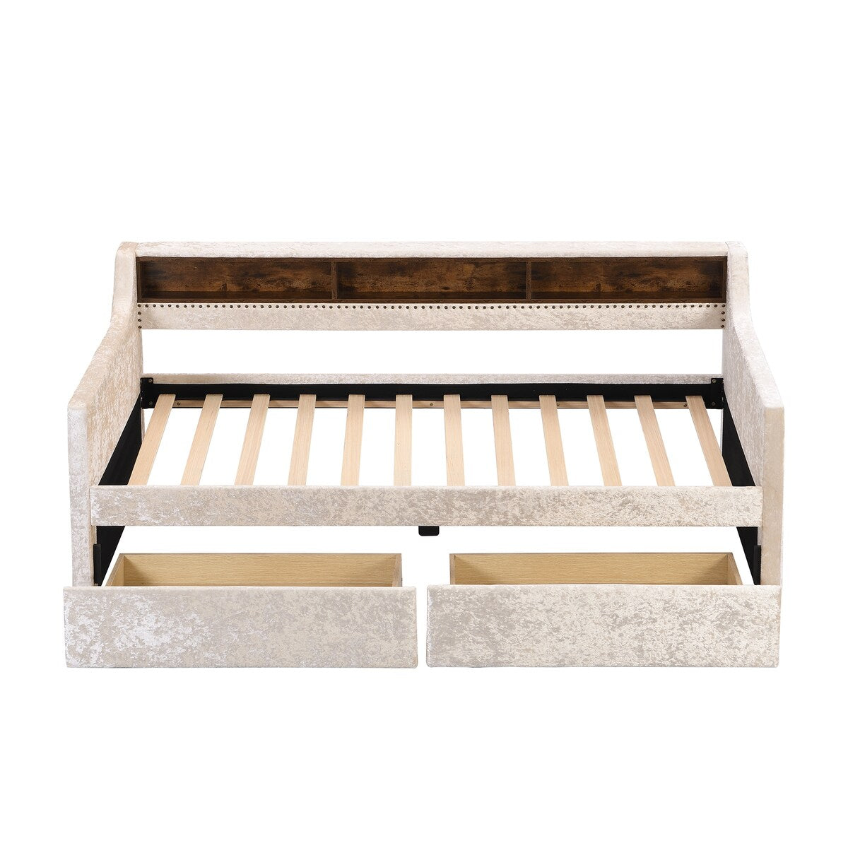 Twin Size Velvet Daybed with Drawers/Trundle and Shelves