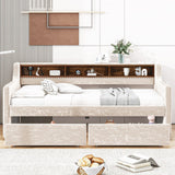 Twin Size Velvet Daybed with Drawers/Trundle and Shelves