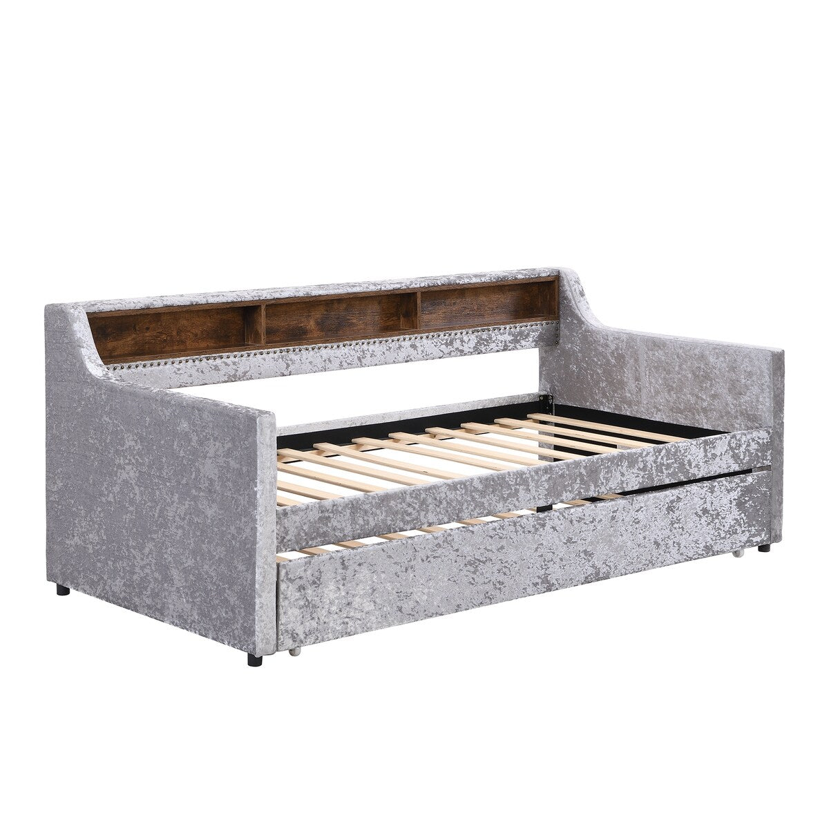 Twin Size Velvet Daybed with Drawers/Trundle and Shelves