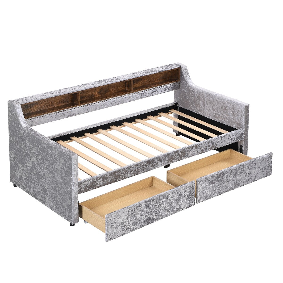 Twin Size Velvet Daybed with Drawers/Trundle and Shelves