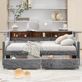 Twin Size Velvet Daybed with Drawers/Trundle and Shelves