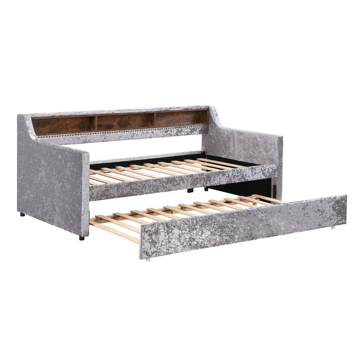 Twin Size Velvet Daybed with Drawers/Trundle and Shelves