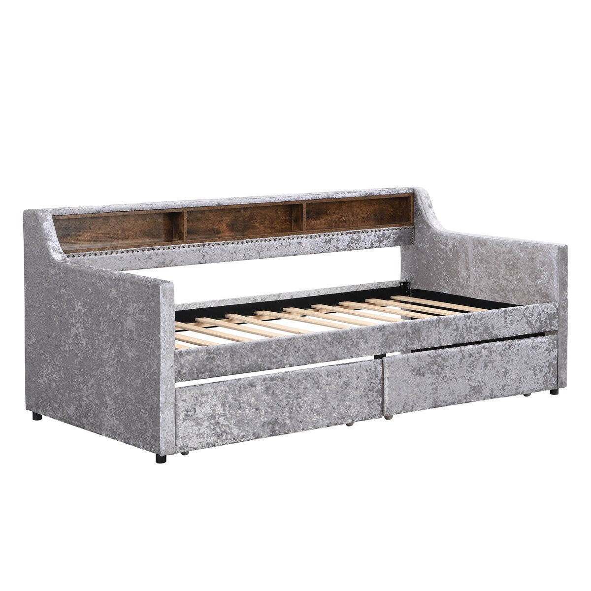 Twin Size Velvet Daybed with Drawers/Trundle and Shelves